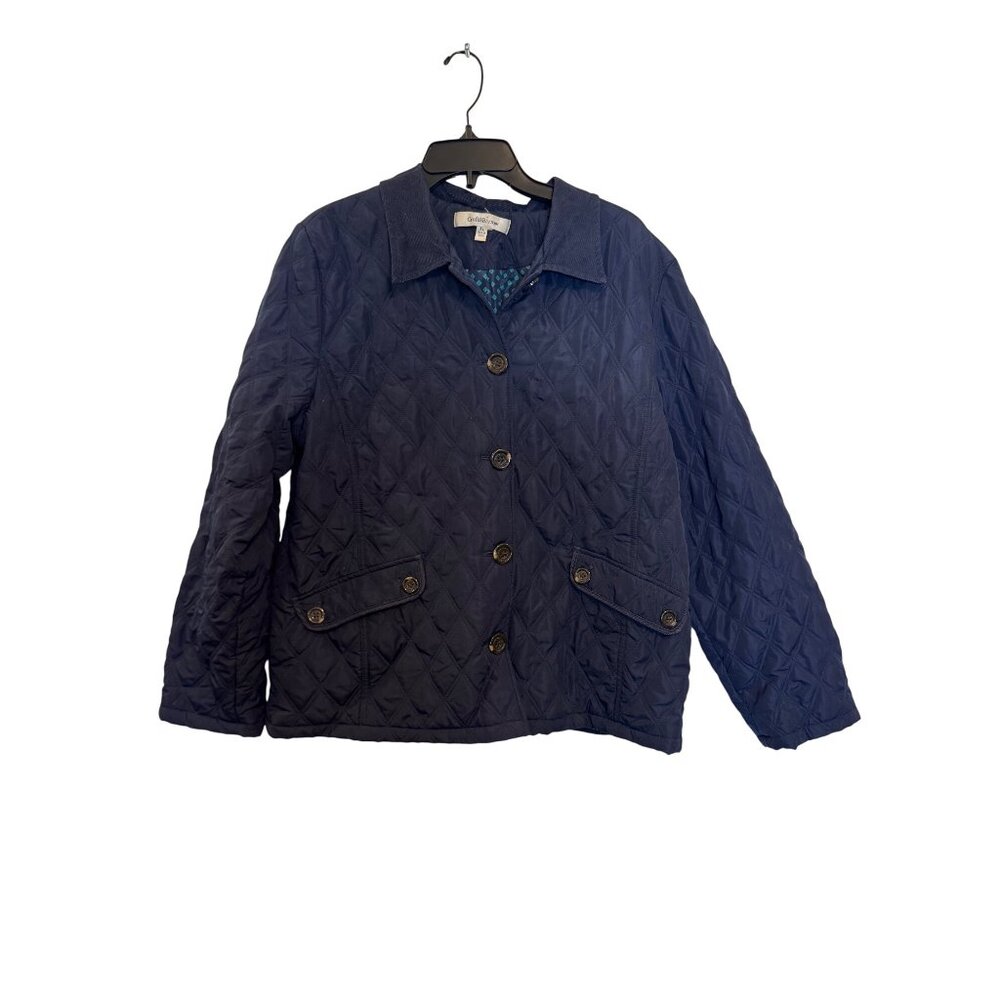Croft & Barrow Womens Quilted Button-Up Jacket XL Navy Lightweight Polyester